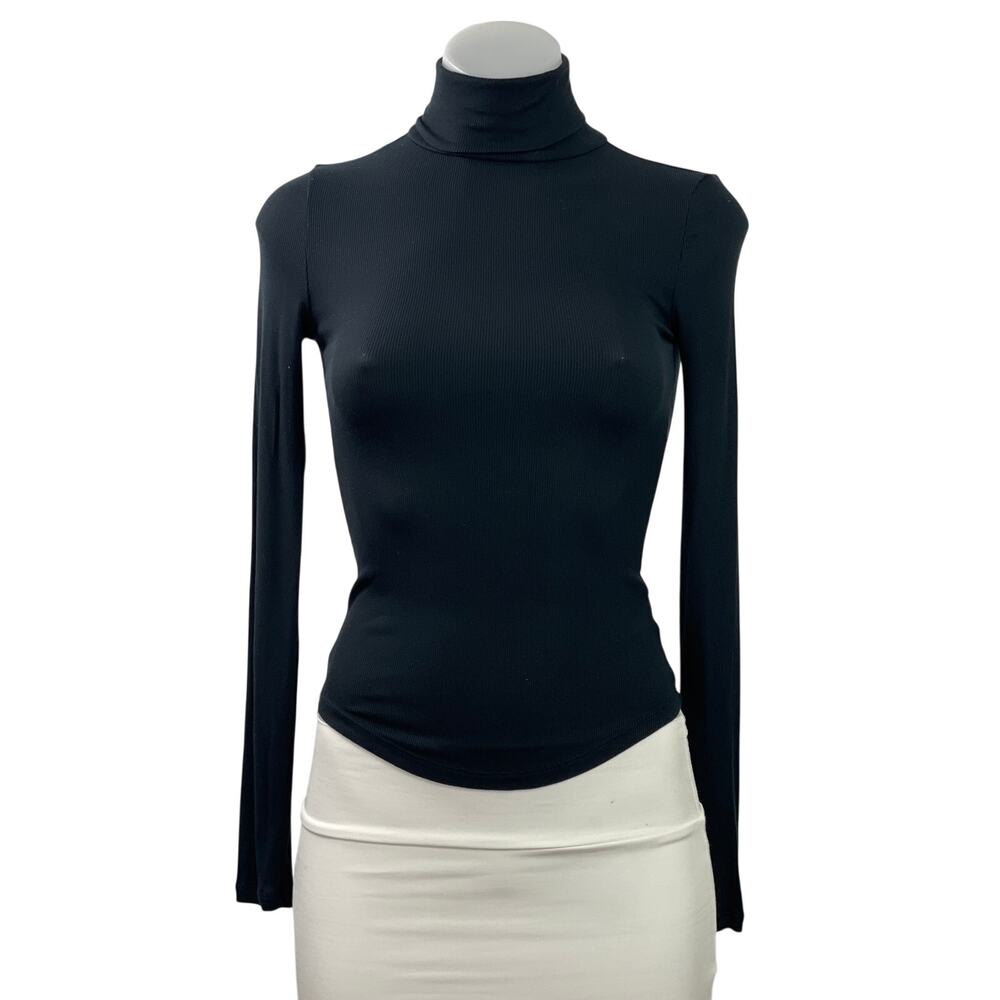 Aritzia Sunday Best Womens Black Ribbed Knit Turtleneck Long Sleeve Top Size 2XS
